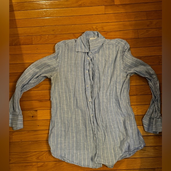 With Nothing Underneath the boyfriend button down: 100% Linen, light blue stripe - Picture 4 of 6